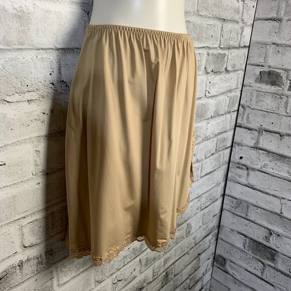Jones New York short Slip Skirt Medium Nude Satin Lace Side Slit Elastic Waist - Picture 4 of 11